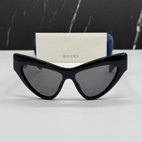 NEW GG1294S 001 GUCCI SUNGLASSES SHINY BLACK GREY CAR EYE WOMEN EYEWEAR GUCCI - Picture 3 of 12